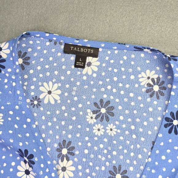 Talbots Shirt Womens Large Blue Daisy Floral Wrap Blouse Top Boho Preppy Casual - Picture 4 of 13
